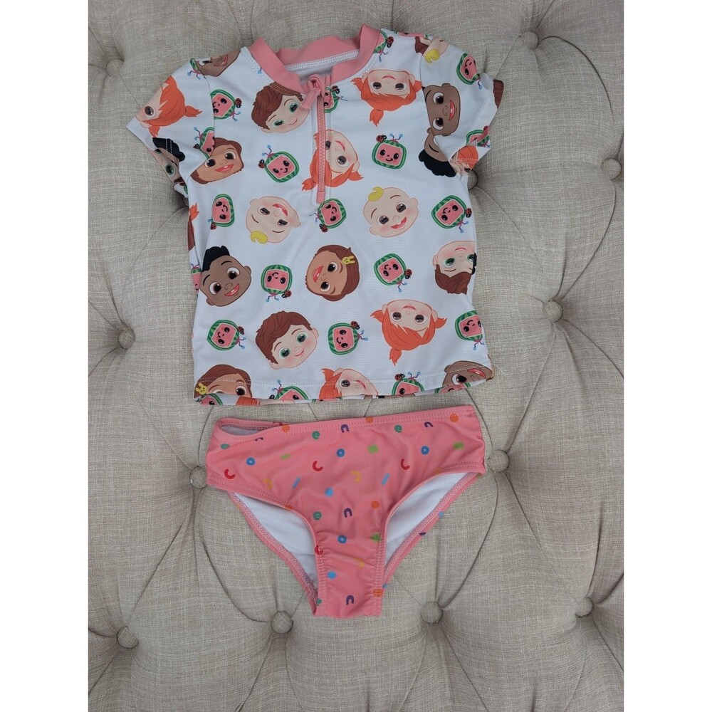 CoComelon Toddler Short Sleeve Rashguard and Swim Bottom Zipper Set Girl 3T - Picture 2 of 4